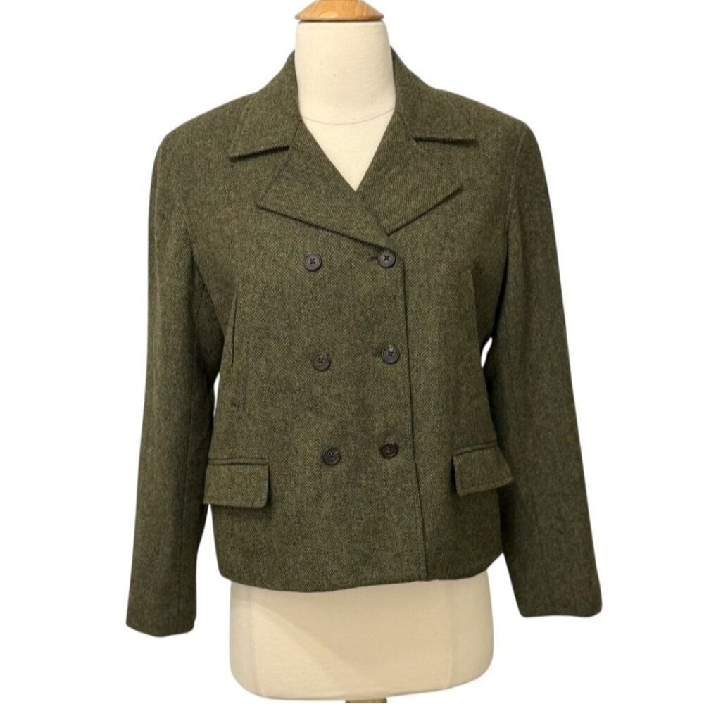 Vintage Lauren Ralph Lauren Blazer Green Tweed Double-Breasted Lambswool Size 6P